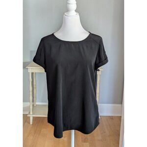 Chicos Basic Black Roll Tab Sleeve Polyester Top Size 1